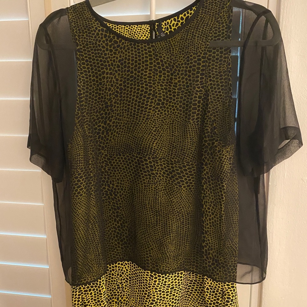 Tibi Spotted Yellow and Black Layered Top